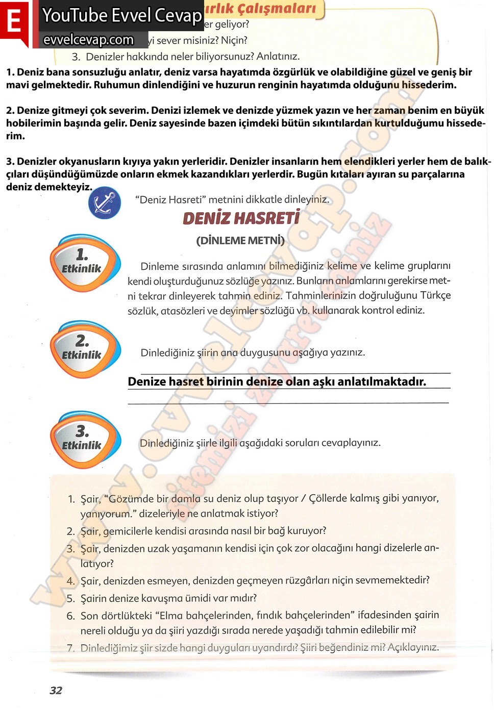 6. sınıf Ekoyay Yayınları Türkçe Ders Kitabı Cevapları Sayfa 32