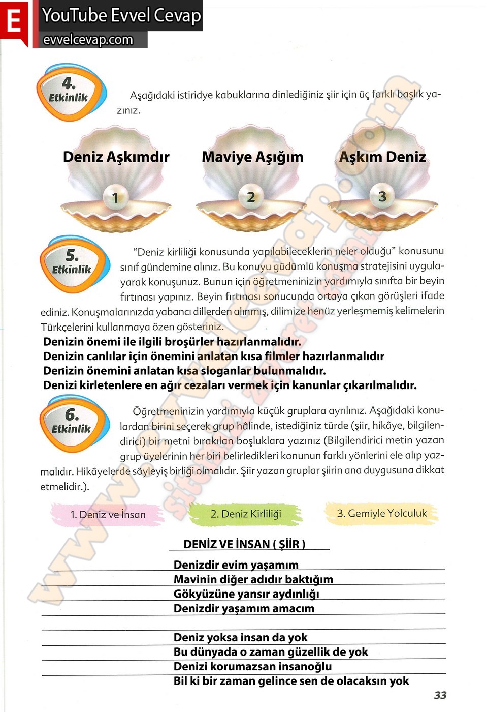 6. sınıf Ekoyay Yayınları Türkçe Ders Kitabı Cevapları Sayfa 33