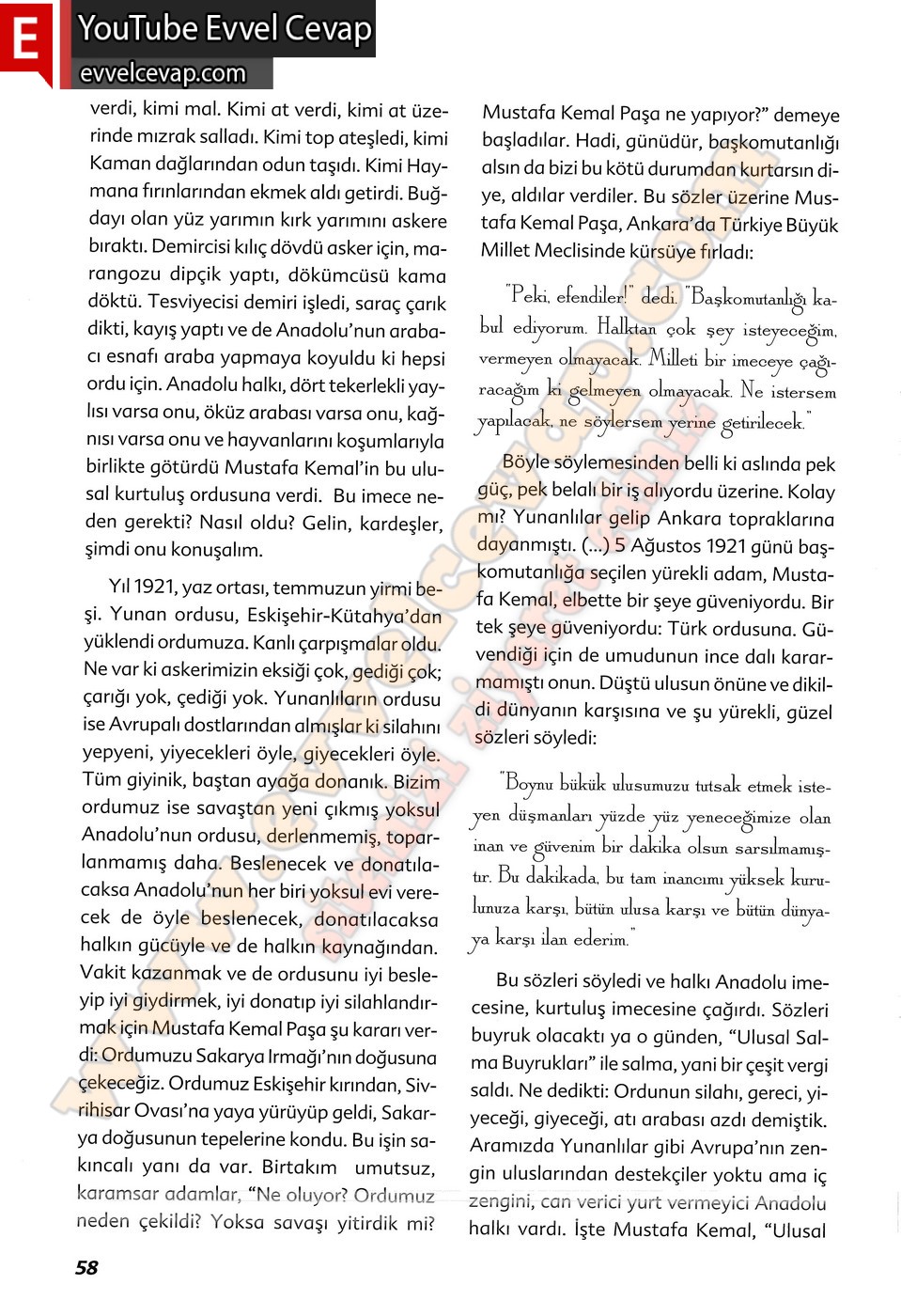 6. sınıf Ekoyay Yayınları Türkçe Ders Kitabı Cevapları Sayfa 58