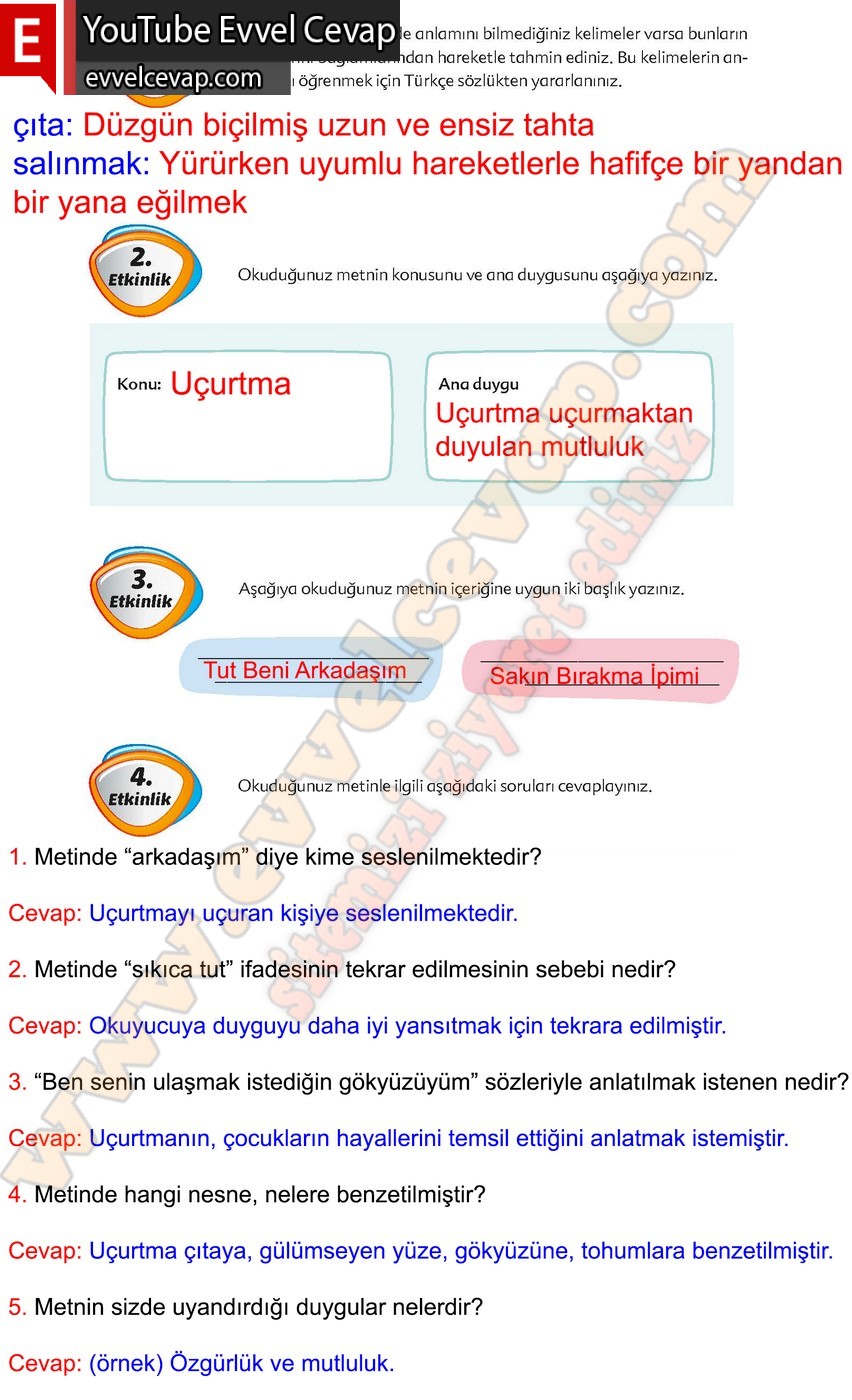 6. sınıf Ekoyay Yayınları Türkçe Ders Kitabı Cevapları Sayfa 76