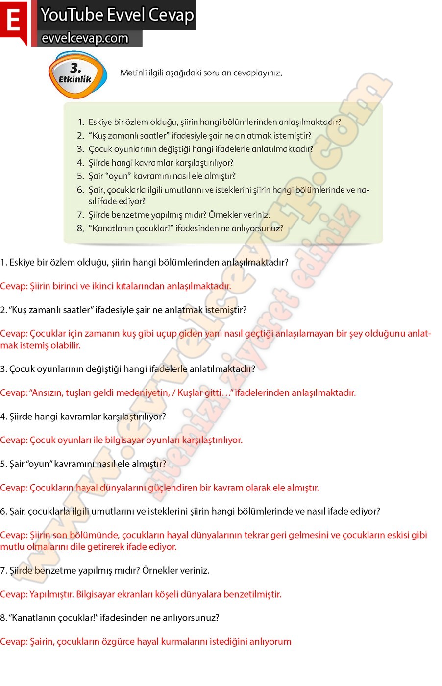 6. sınıf Ekoyay Yayınları Türkçe Ders Kitabı Cevapları Sayfa 93