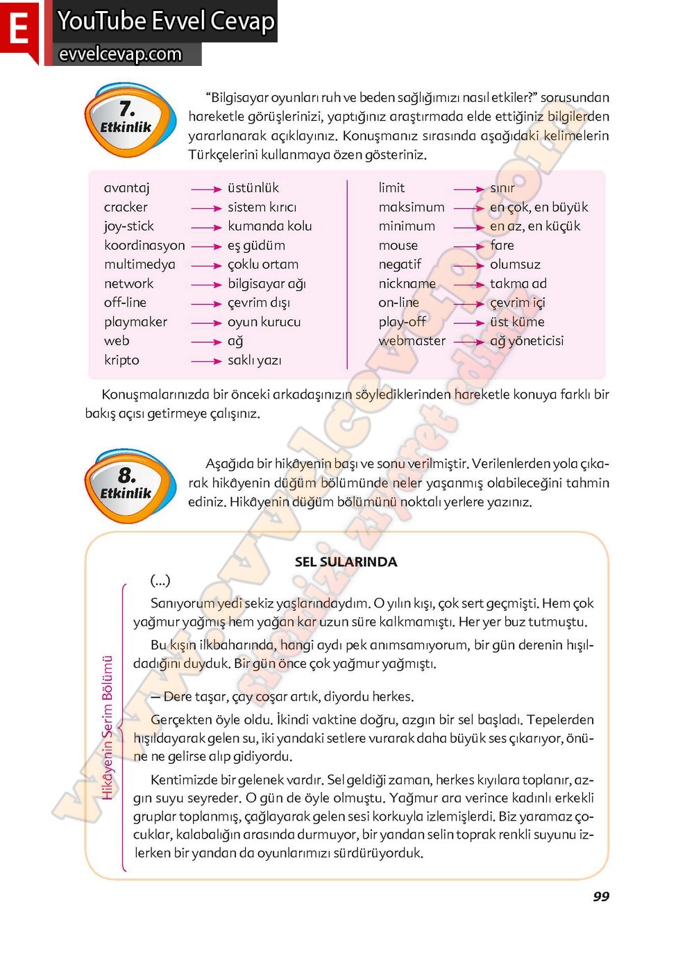 6. sınıf Ekoyay Yayınları Türkçe Ders Kitabı Cevapları Sayfa 99