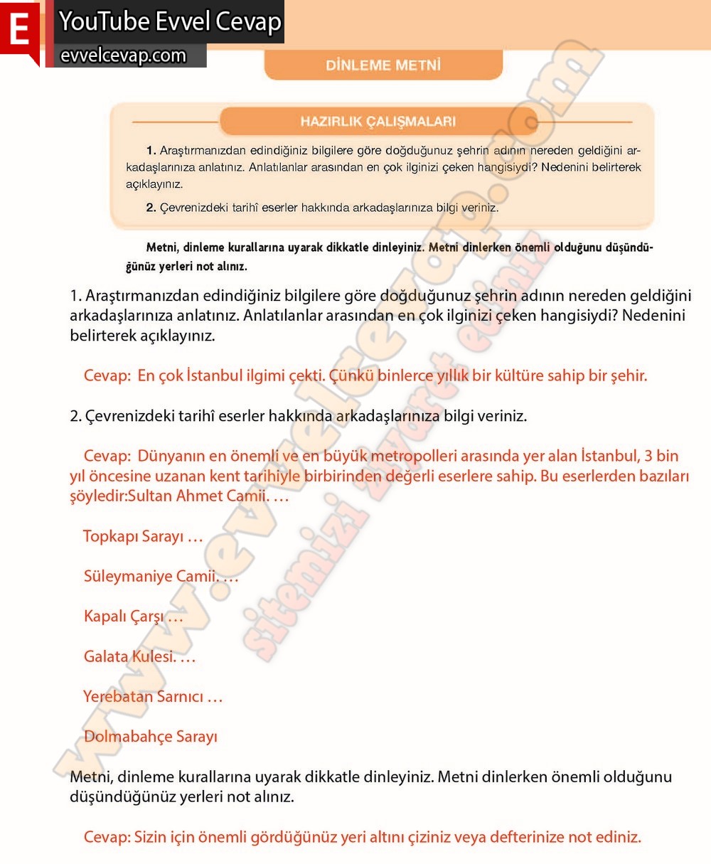 7. Sınıf Özgün Yayınları Türkçe Ders Kitabı Cevapları Sayfa 122