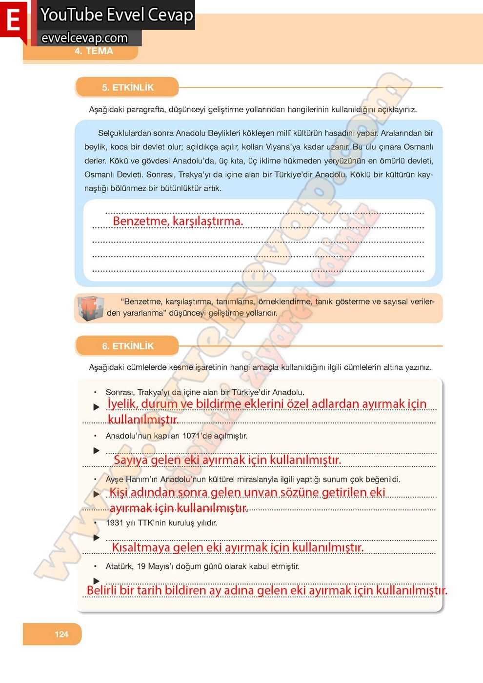 7. Sınıf Özgün Yayınları Türkçe Ders Kitabı Cevapları Sayfa 124