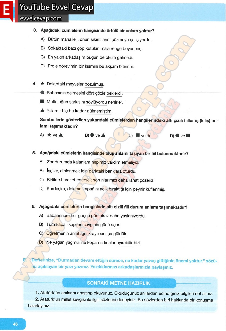 7. Sınıf Özgün Yayınları Türkçe Ders Kitabı Cevapları Sayfa 46