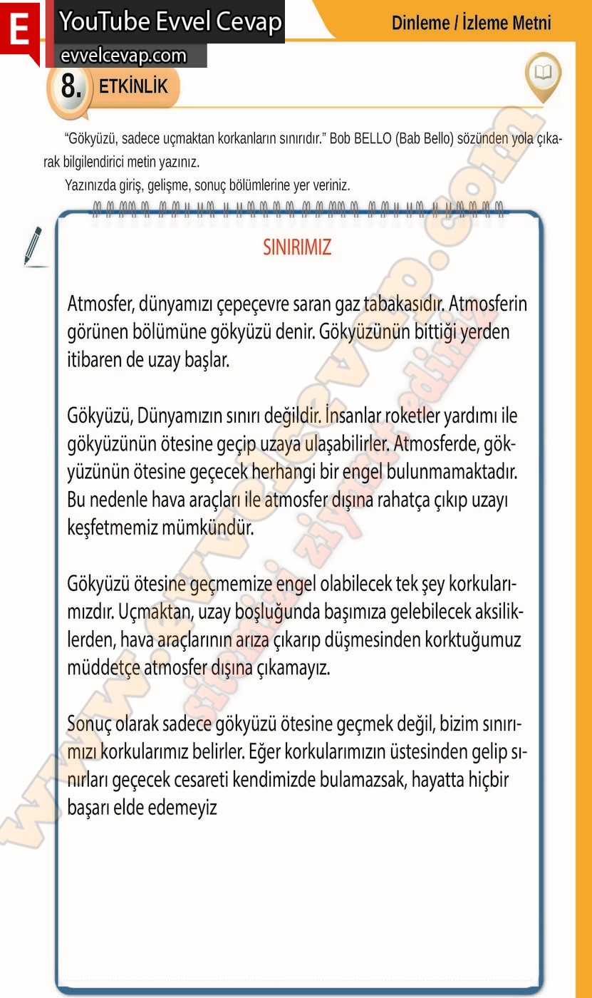 8. sınıf Meb Yayınları Türkçe Ders Kitabı Cevapları Sayfa 109