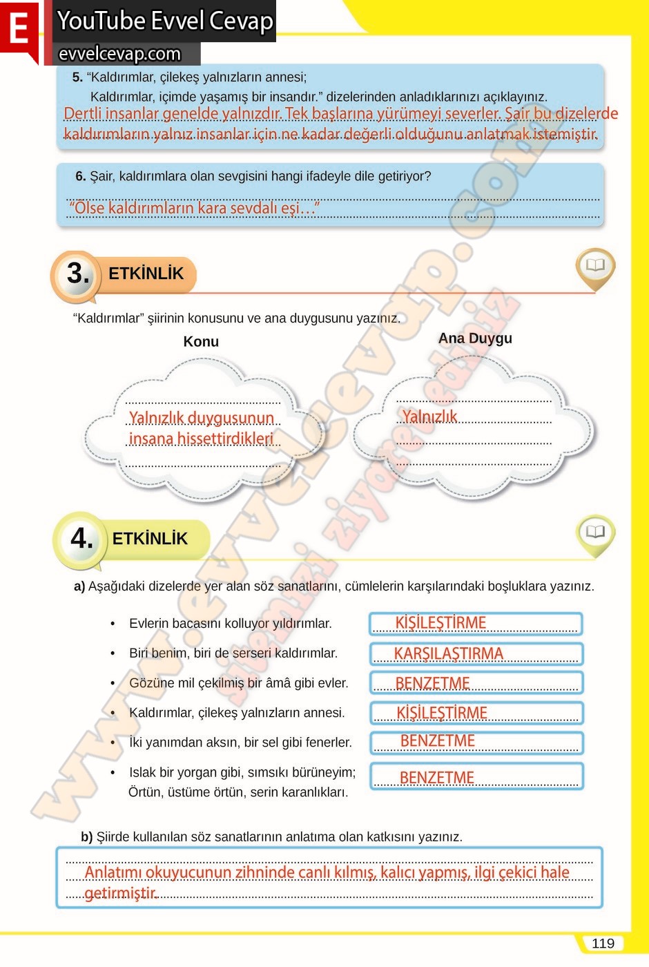 8. sınıf Meb Yayınları Türkçe Ders Kitabı Cevapları Sayfa 119