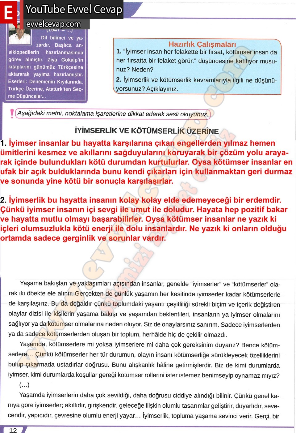 8. sınıf Meb Yayınları Türkçe Ders Kitabı Cevapları Sayfa 12