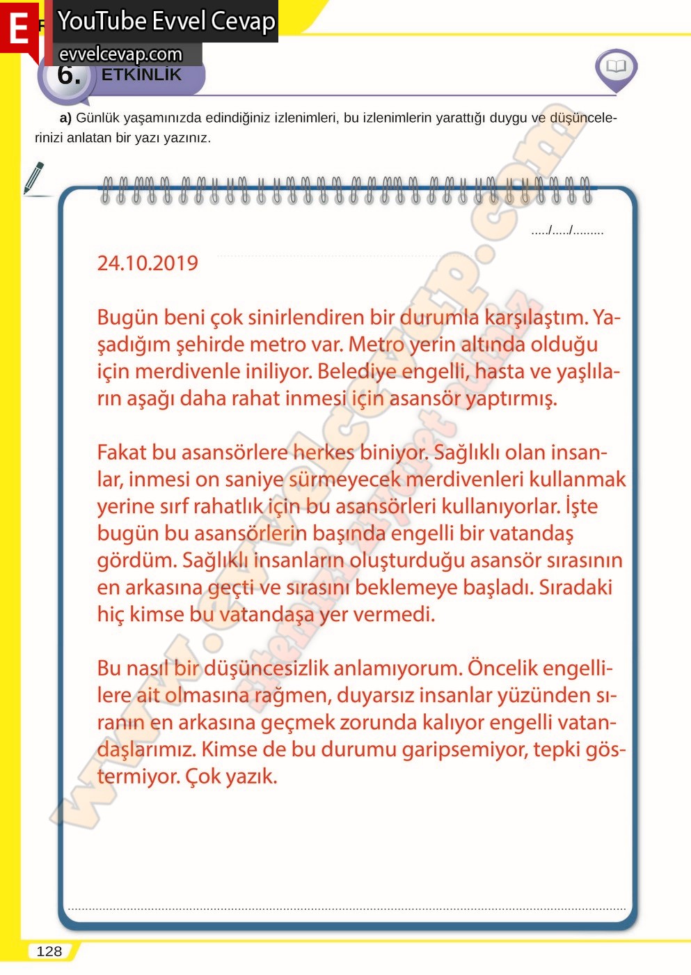 8. sınıf Meb Yayınları Türkçe Ders Kitabı Cevapları Sayfa 128