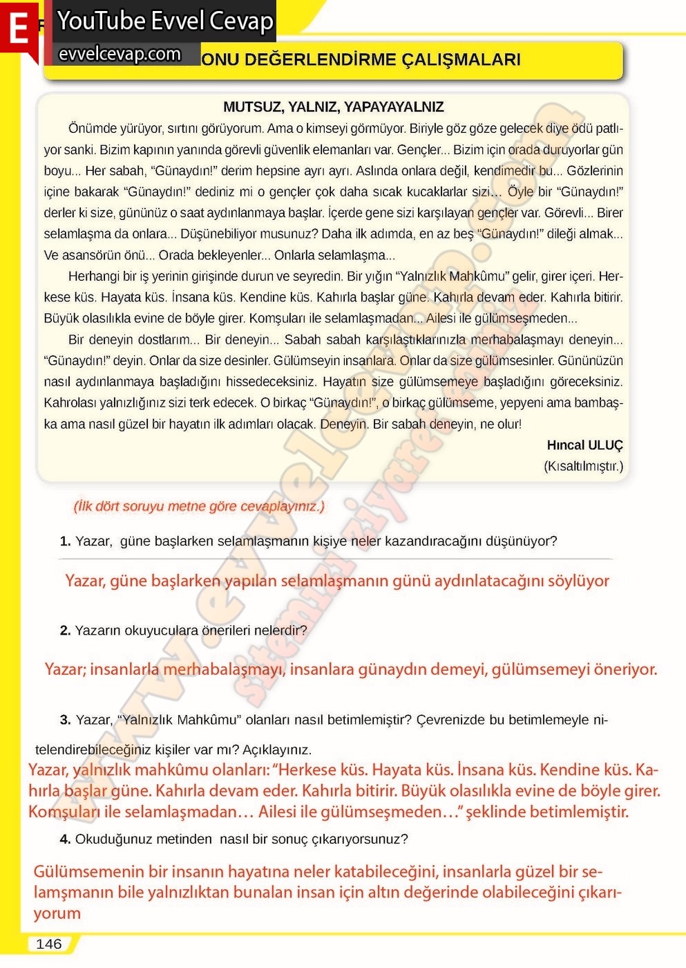 8. sınıf Meb Yayınları Türkçe Ders Kitabı Cevapları Sayfa 146