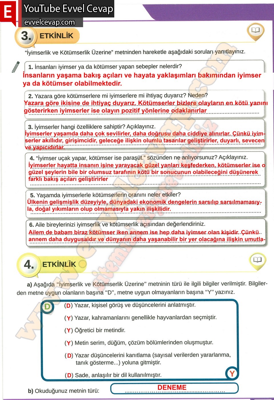 8.Sınıf Türkçe Ders Kitabı 122-147 Cevabı | CEVABINIZ BURDA