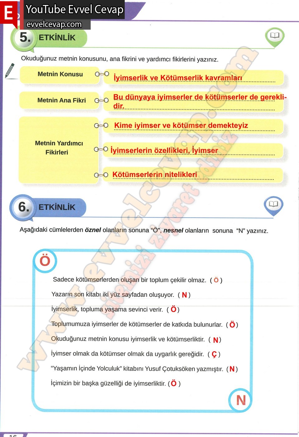 8. sınıf Meb Yayınları Türkçe Ders Kitabı Cevapları Sayfa 16