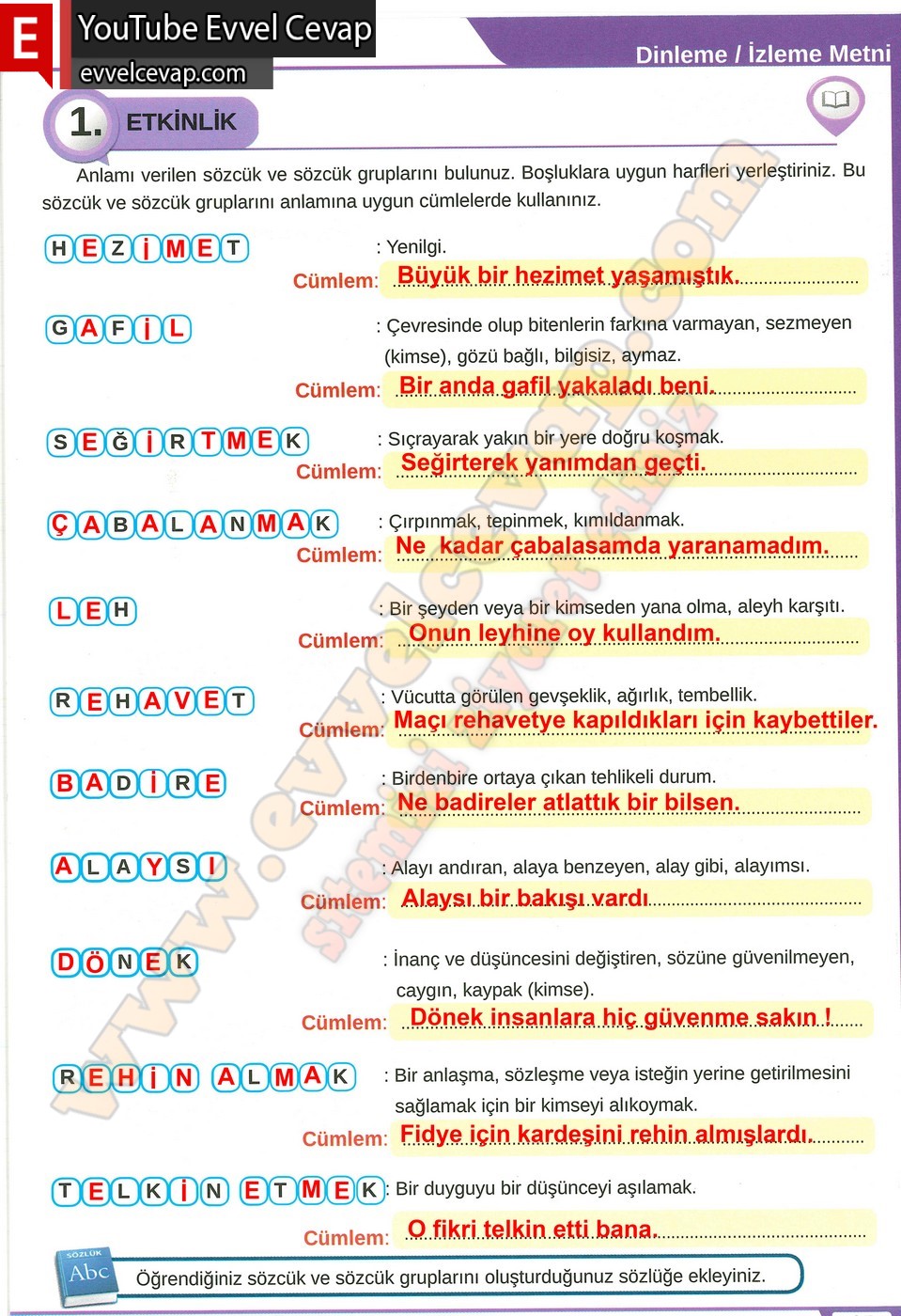 8. sınıf Meb Yayınları Türkçe Ders Kitabı Cevapları Sayfa 35