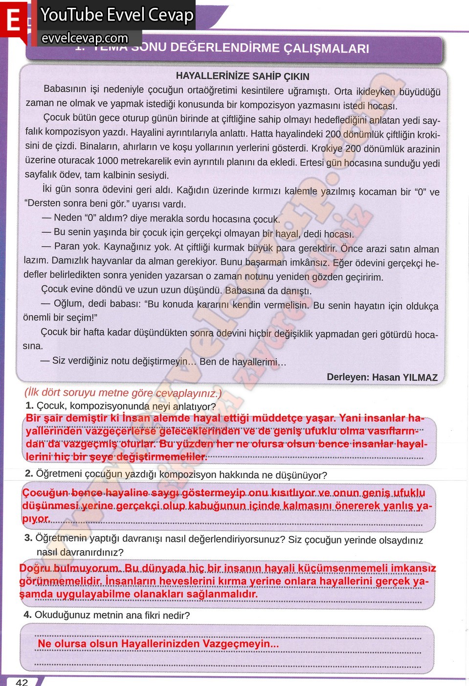8. sınıf Meb Yayınları Türkçe Ders Kitabı Cevapları Sayfa 42