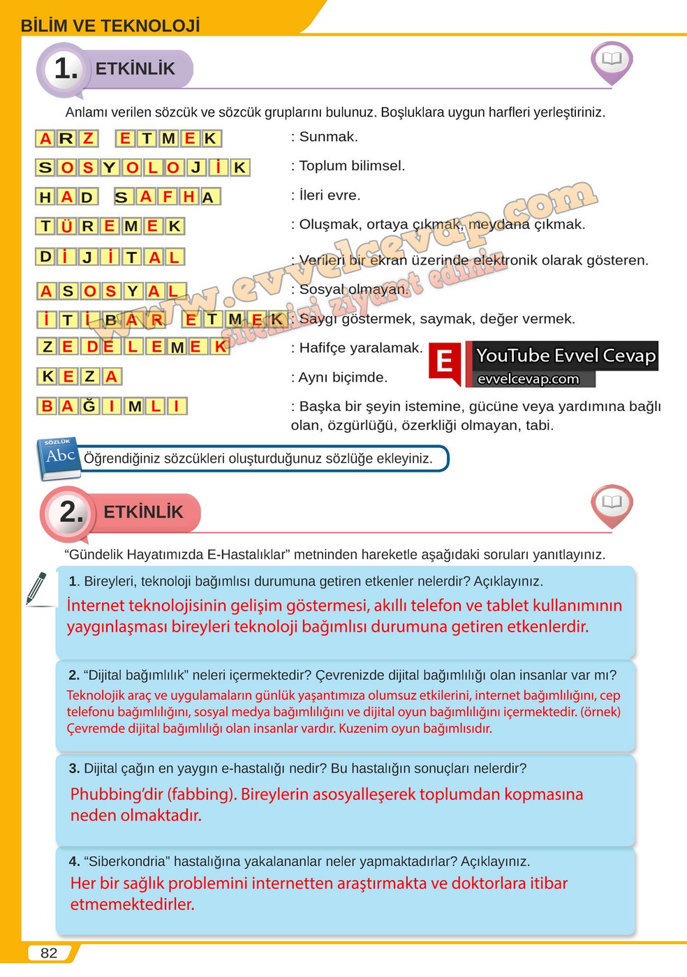 8. sınıf Meb Yayınları Türkçe Ders Kitabı Cevapları Sayfa 82