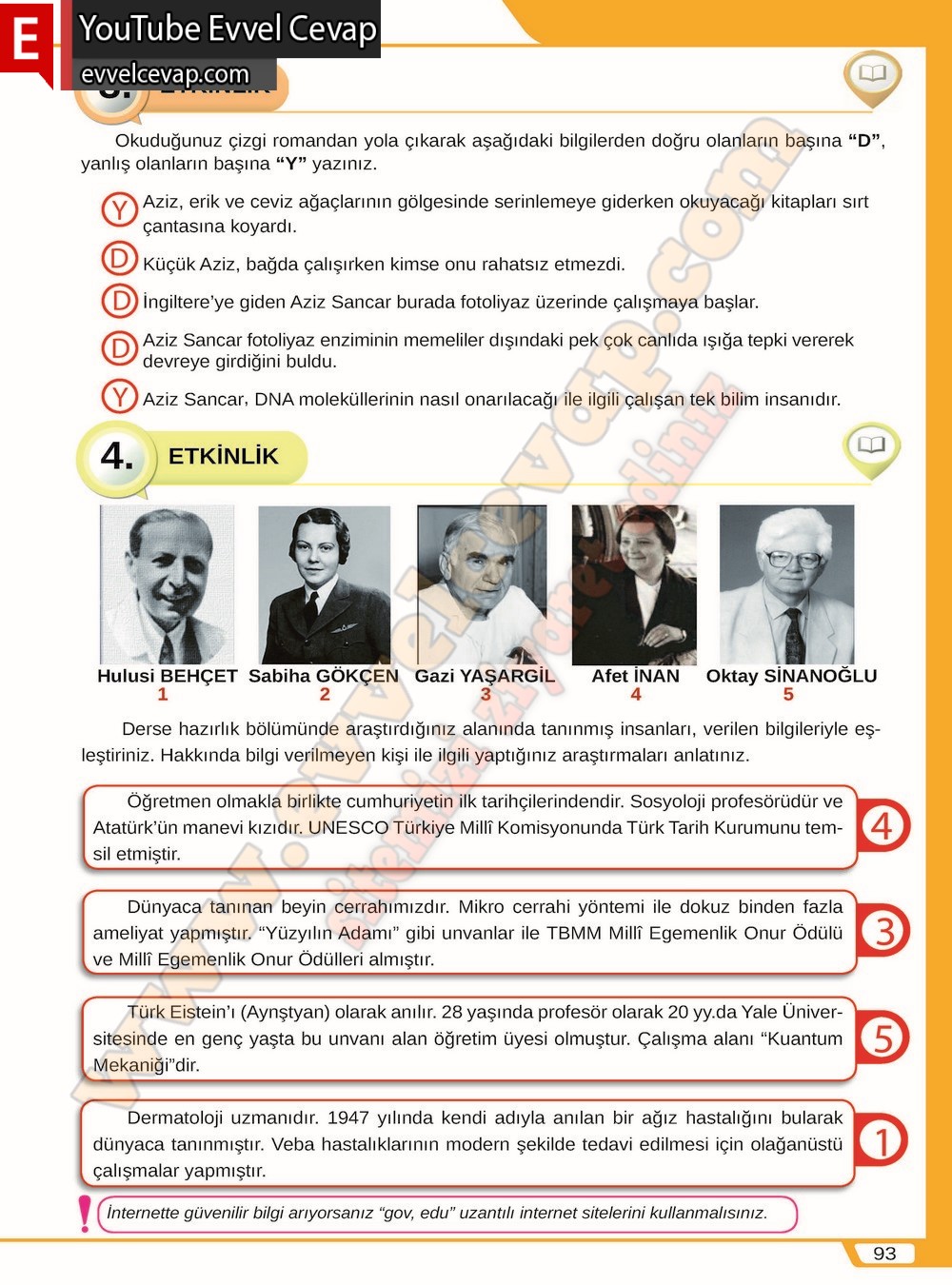 8. sınıf Meb Yayınları Türkçe Ders Kitabı Cevapları Sayfa 93
