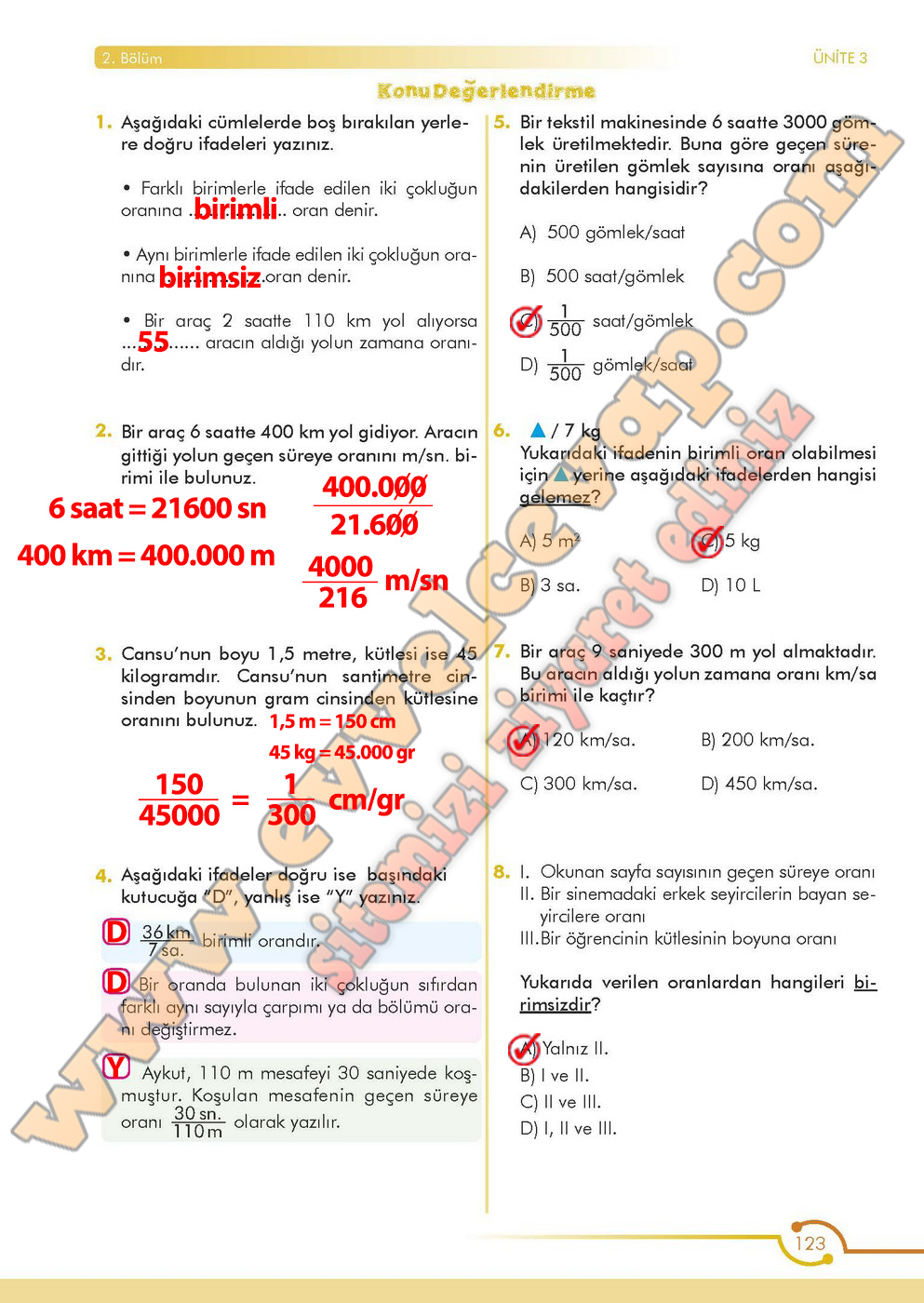 6. Sınıf Matematik Ders Kitabı Meb Sayfa 121-122-123 Cevapları