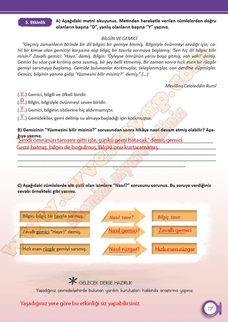 6. Sınıf Türkçe Ders Kitabı Sayfa 114-115-116-117 Cevapları Meb Yayınları