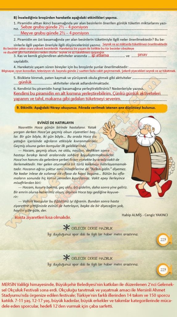 6. Sınıf Türkçe Ders Kitabı Sayfa 222-223-224-225-226-227-228-229