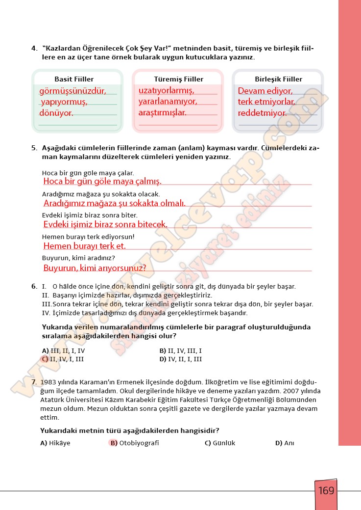 7 Sinif Meb Yayinlari Turkce Ders Kitabi Cevaplari Sayfa 168 169 170 171