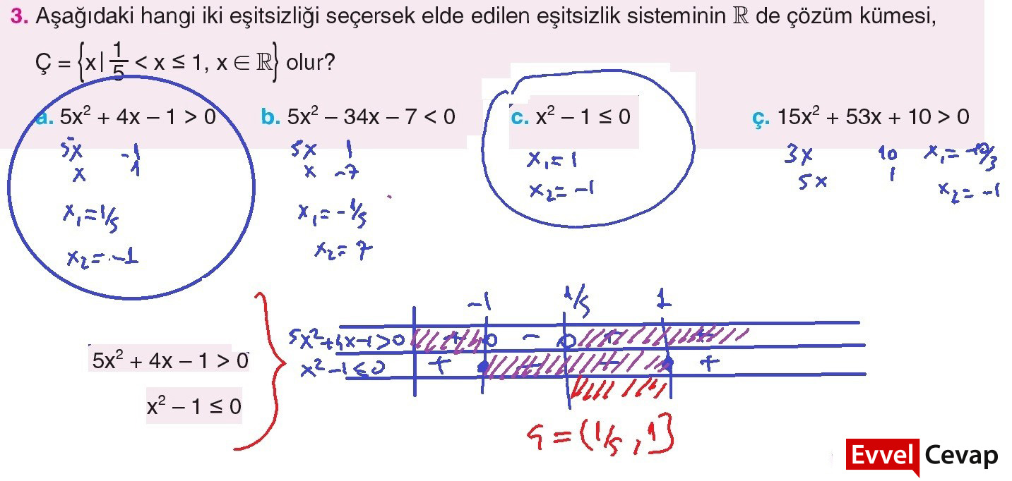 Asagidaki Hangi Iki Esitsizligi Secersek Elde Edilen Esitsizlik Sisteminin R De Cozum Kumesi C X 1 5 X 1 X R Olur 5x2 34x 7 0