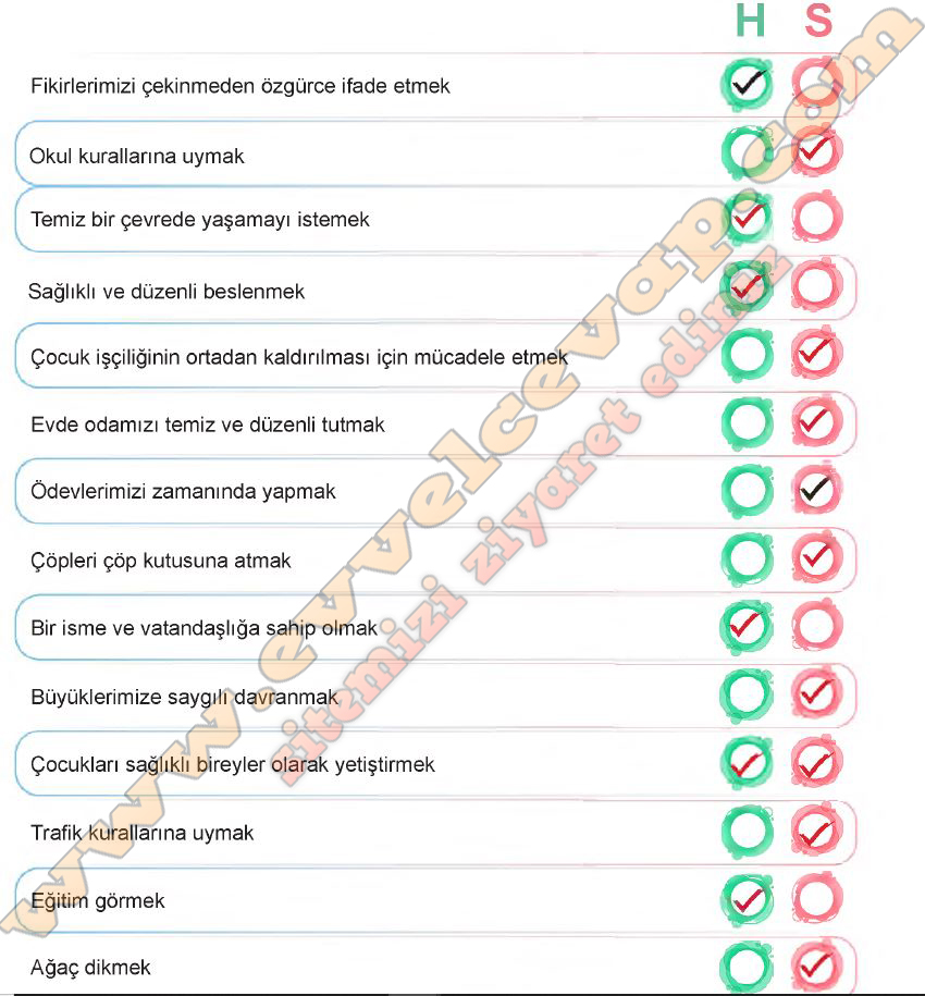 Aşağıdaki ifadeleri hak ve sorumluluk olma durumlarına göre