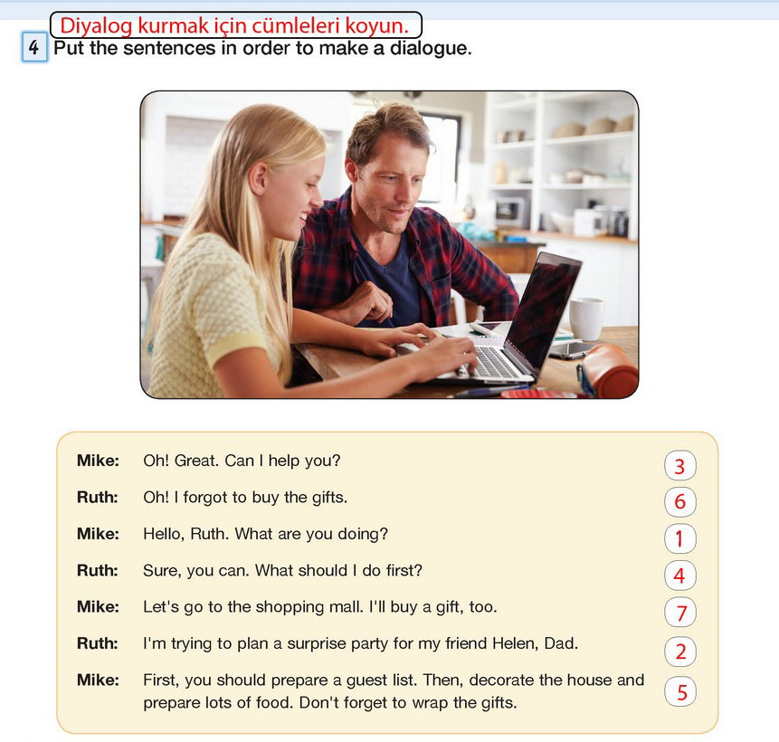 Put the sentences in order to make a dialogue.