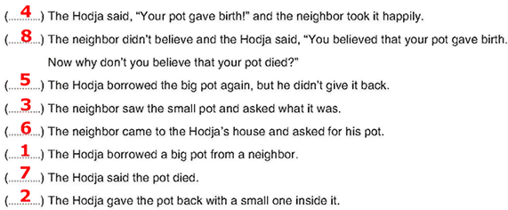 Listen to the story and put the events in the correct order.