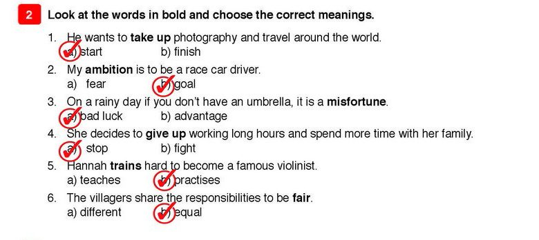 Look at the words in bold and choose the correct option.