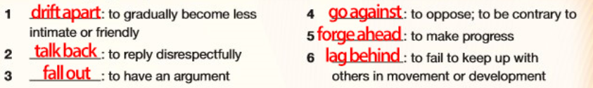 Match the highlighted phrasal verbs in the text to the definitions below.