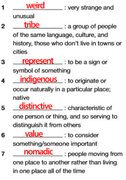 Match the highlighted words in the texts to the definitions below.