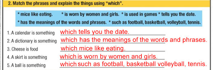 Match the phrases and explain the things using “which”.