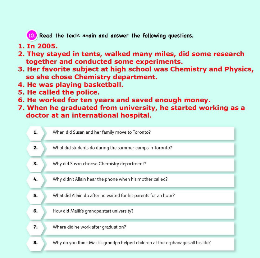 Read the texts again and answer the following questions.