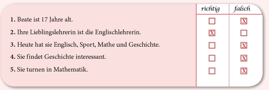 Lies den Text noch einmal! Kreuze an, richtig oder falsch!
