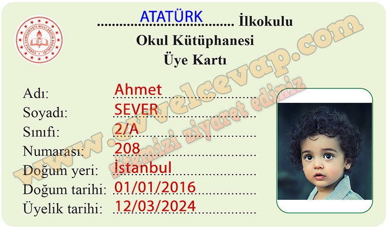 Örnek kütüphane kartı