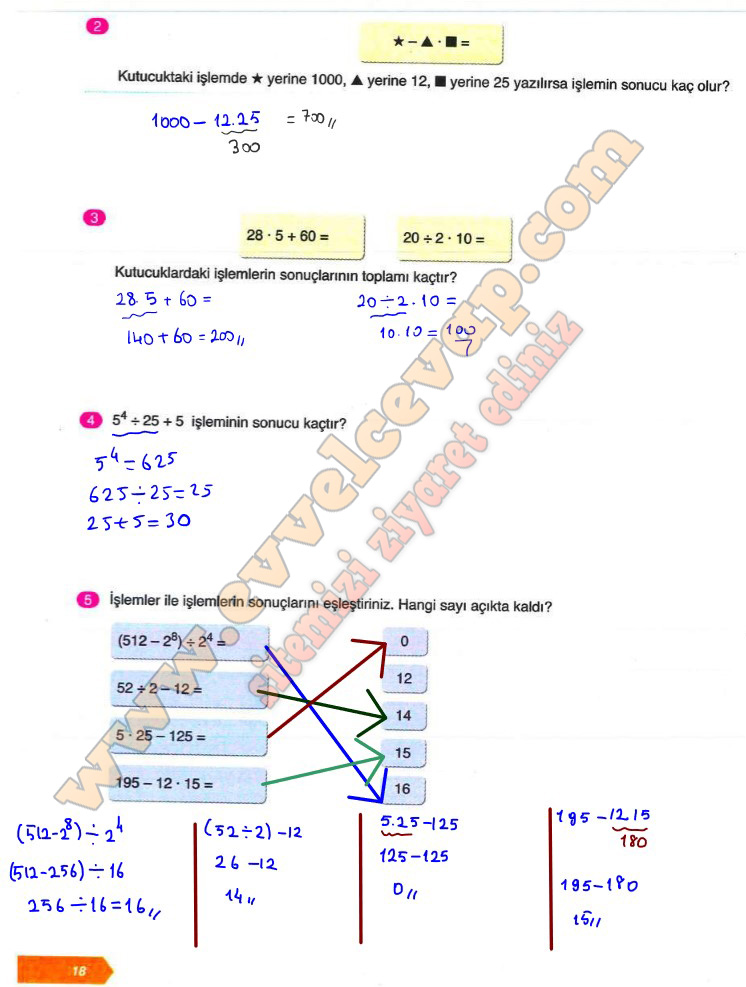 6. Sınıf Ata Yayınları Matematik Ders Kitabı Cevapları Sayfa 18