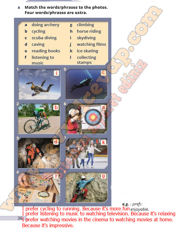 Match the words/phrases to the photos. Four words/phrases are extra.