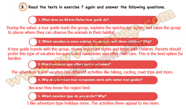 Read the texts in exercise 7 again and answer the following questions.