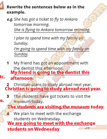 Rewrite the sentences below as in the example.