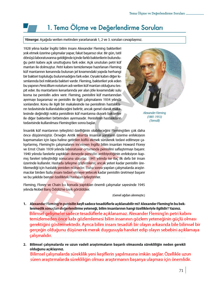 9. Sınıf Biyoloji Ders Kitabı Cevapları Sayfa 71-72-73-74-75-76-77-78-79